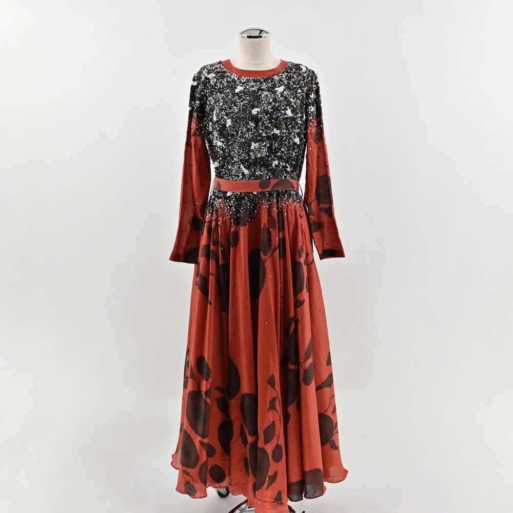 Saaksha Kinni Beaded Floral Maxi Dress Womens S Gown Black Sequin Elegant Formal